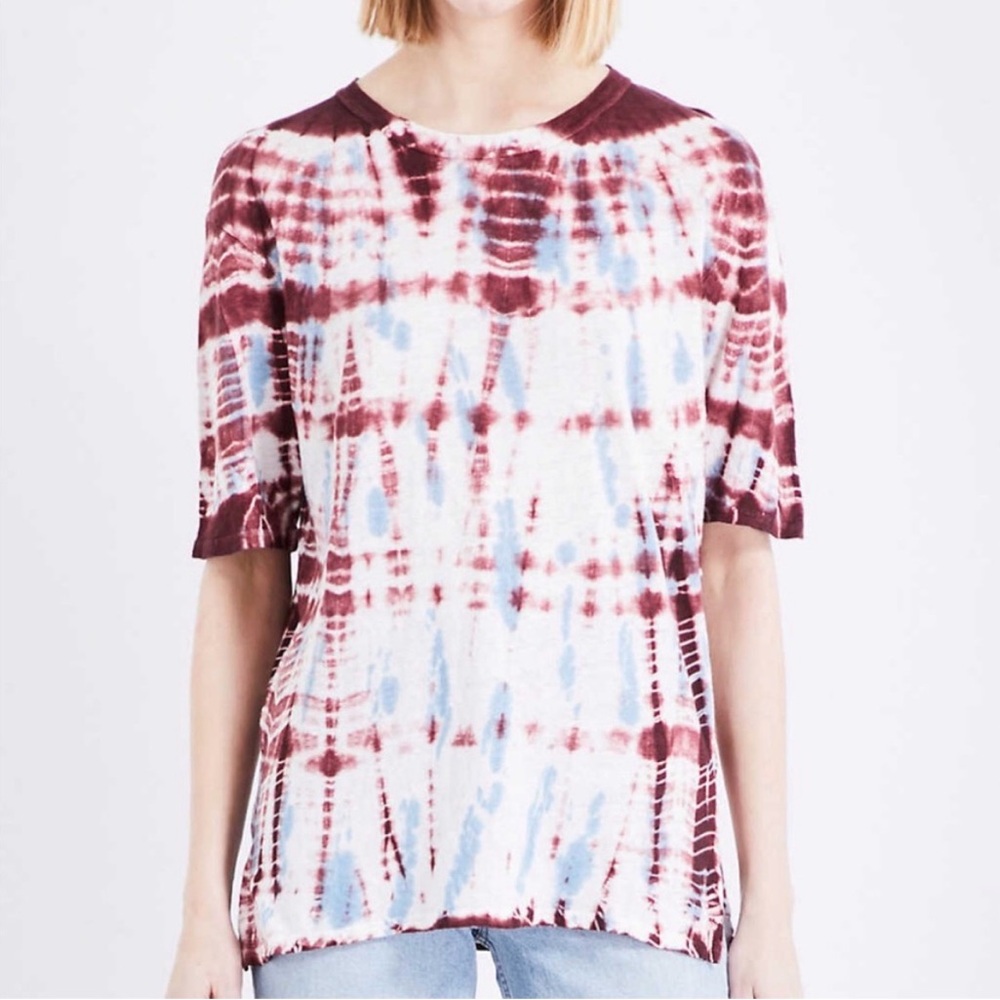 SANDRO PARIS | Linen Tie Dye Hippie Top Short Sleeve Crewneck Tee Women’s Size M